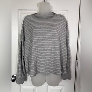 Lucky Brand Women's Gray Striped Crewneck Sweater